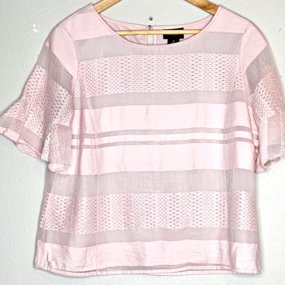 Liz Claiborne Light Pink Textured Material Ruffled Sleeve Top